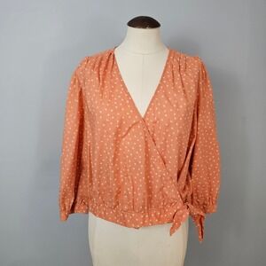 Madewell Orange Star Print Wrap Shirt Blouse Top Size XL Long Sleeve